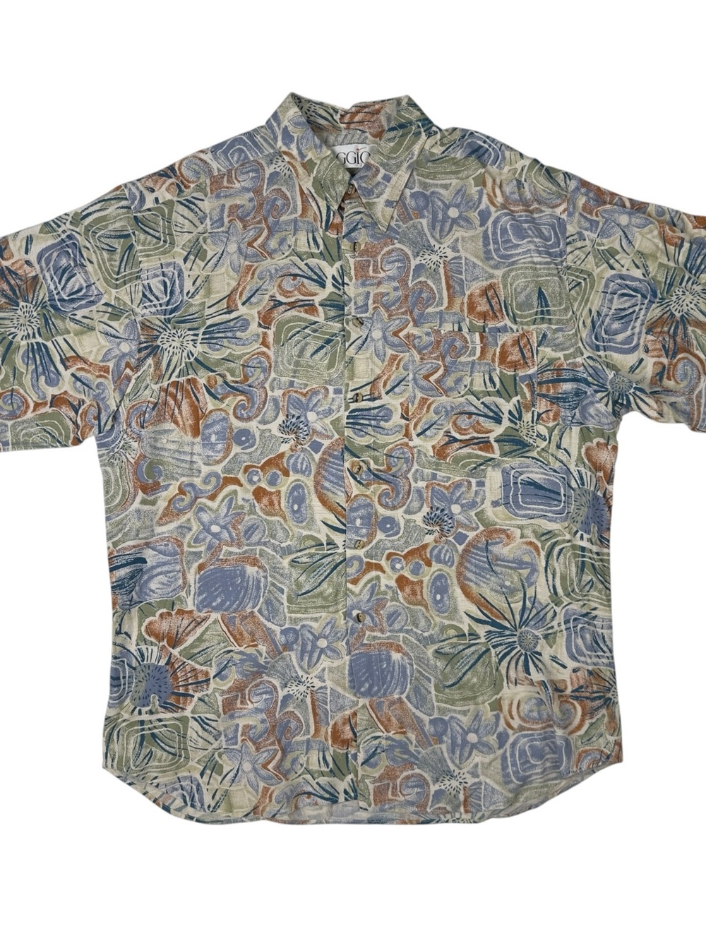 Vintage AGGIO Men's Shirt Size L 90s Rayon Linen Abstract Multicolor Hawaiian